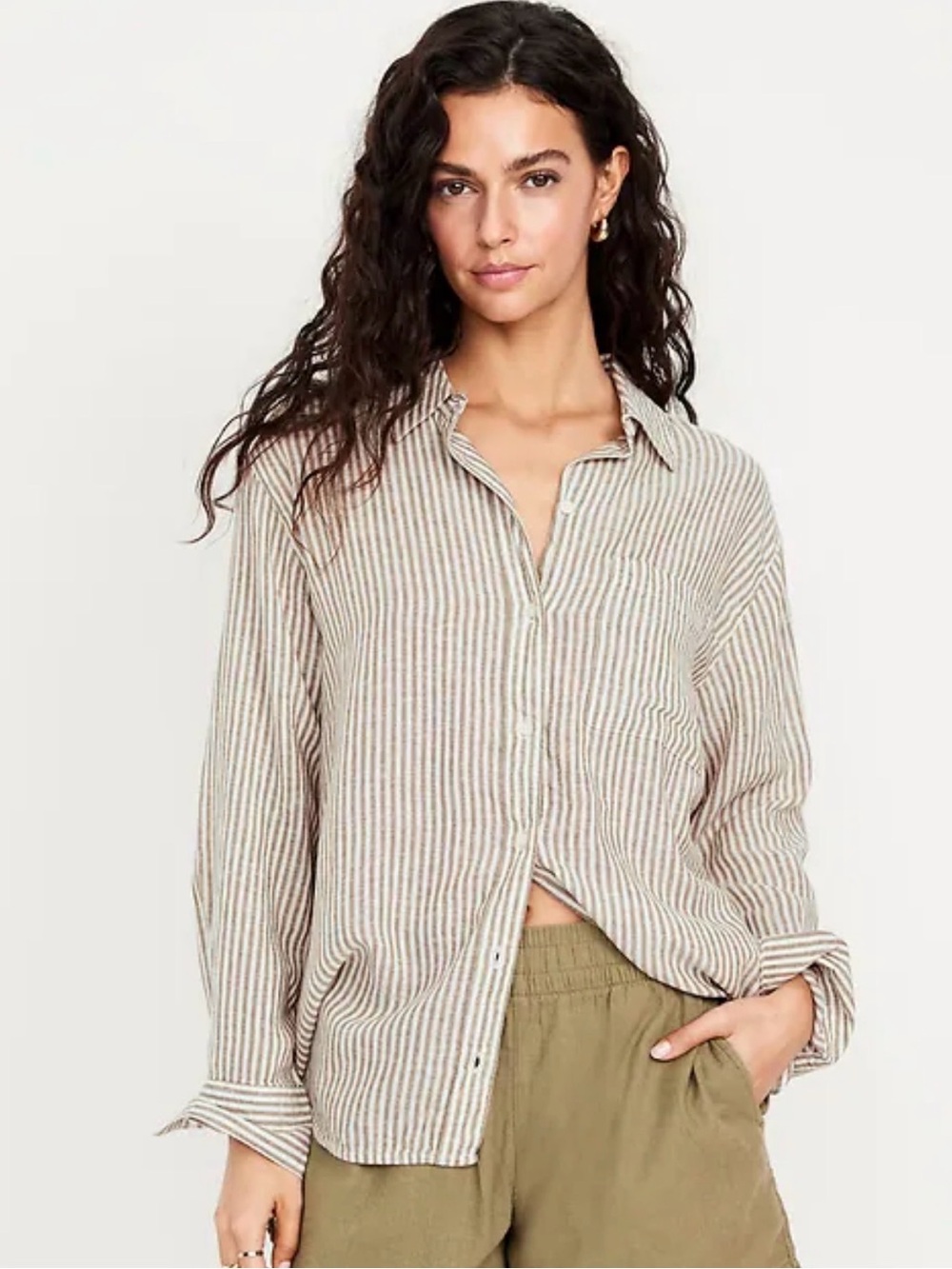Old Navy Boyfriend Stripe Button-Down Shirt Linen Blend Size L NWOT